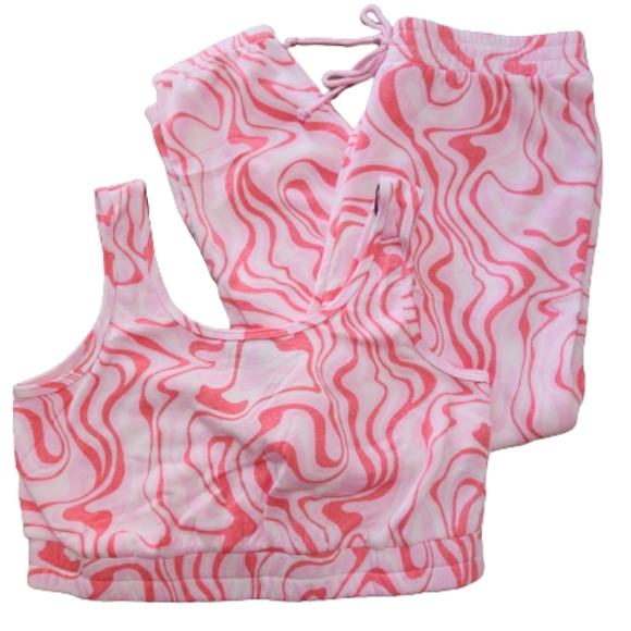 FUNKY ☆ PINK SWIRL ☆ 2-PIECE ☆ LOUNGE / WORKOUT SET ☆ NWT - Picture 2 of 11